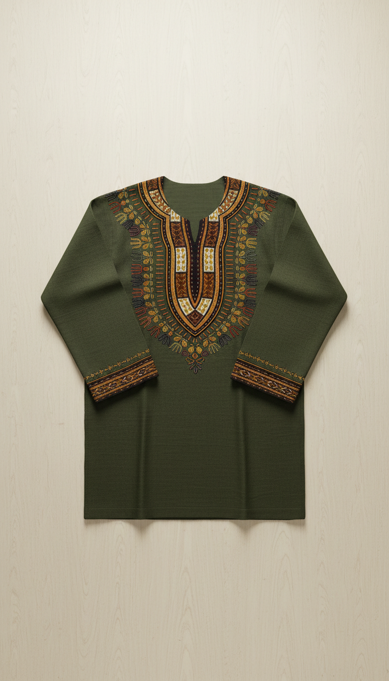 Nigerian dashiki in forest olive